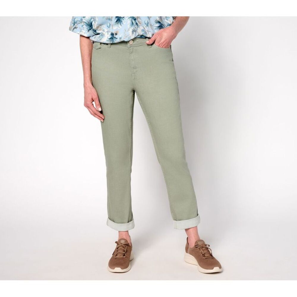 Martha Stewart Women's Petite Pants 8P Signature Colored Rolled Hem Green